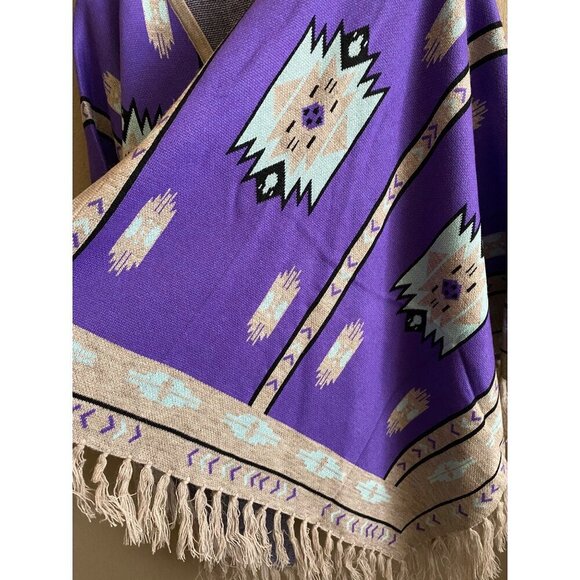 Lucchese Lightweight Alpaca Cape Peruvian Poncho Taos Collegiate Purple Multi OS - Picture 4 of 5